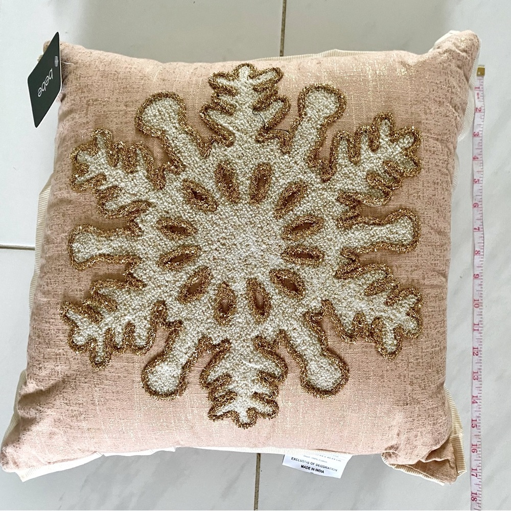 BEBE : Gold Snowflake Holiday Pillow, Brand New with tags